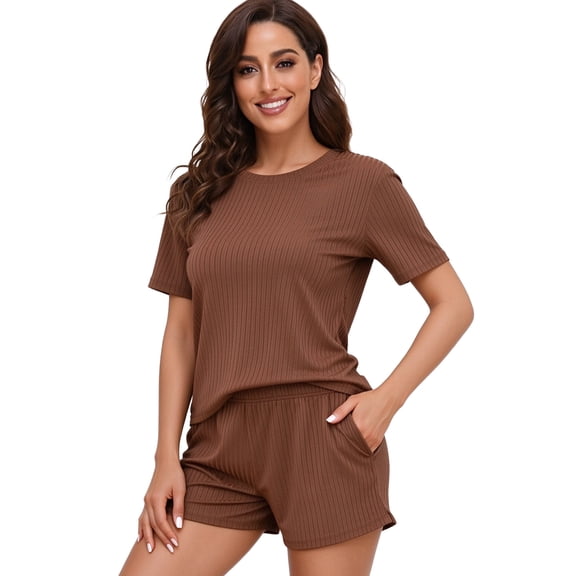 Women's Comfy Pajamas Set, Women’s Short Sleeve Top & Shorts Loungewear with Pockets, 2 Piece Summer Sleepwear Set