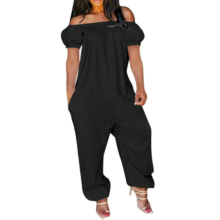 Women s Comfy Stretch Pull On Dress Jumpsuit Off Shoulder High Waist Wide 1st Date Outfit Leg Pants Long Jumpsuit Romper Pants Romper Harem Jumpsuits for Women Jumpsuits for Women Petite Size