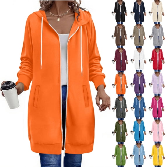 Women's Comfy Zip up Hoodies Tunic Sweatshirt Long Hoodie Cardigan Jacket Loose Solid Color Pocket Double Zipper Hooded Sweatshirt Top