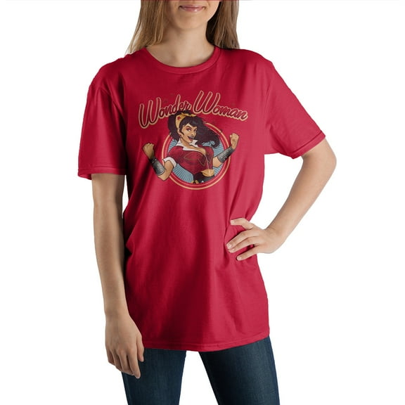 Women's Comic Book Superhero Wonder Woman Red Graphic Tee- Medium