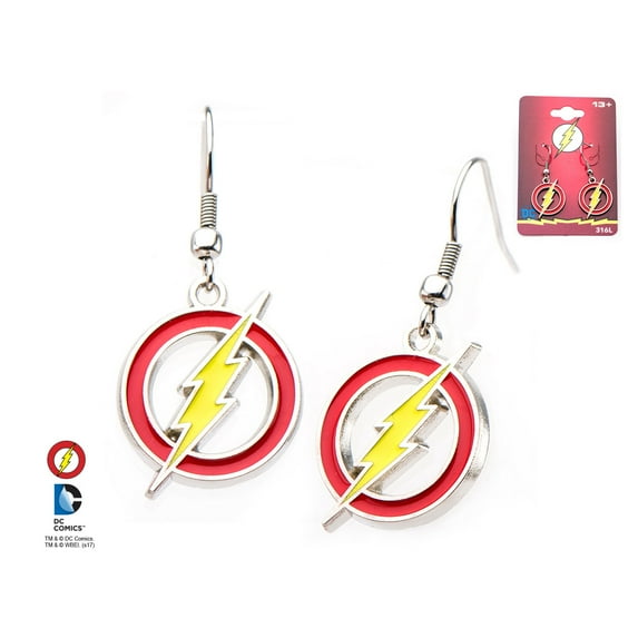 Women's Comics, The Flash Logo, Red Gold With Stainless Steel Hook Earrings