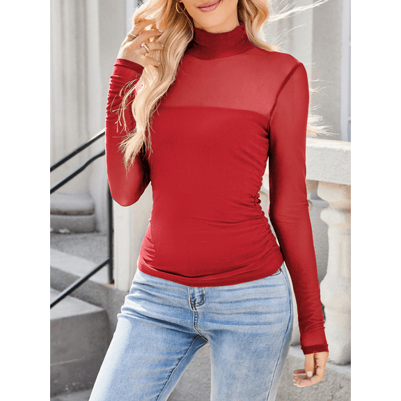 Women's Commuter Casual Slim-Fit Mesh-Panel Design Top