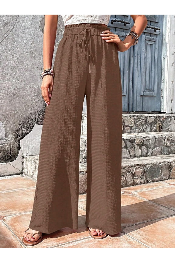 Women's Commuting Loose and Versatile Bubble Grid Casual Strap Wide Leg Pants