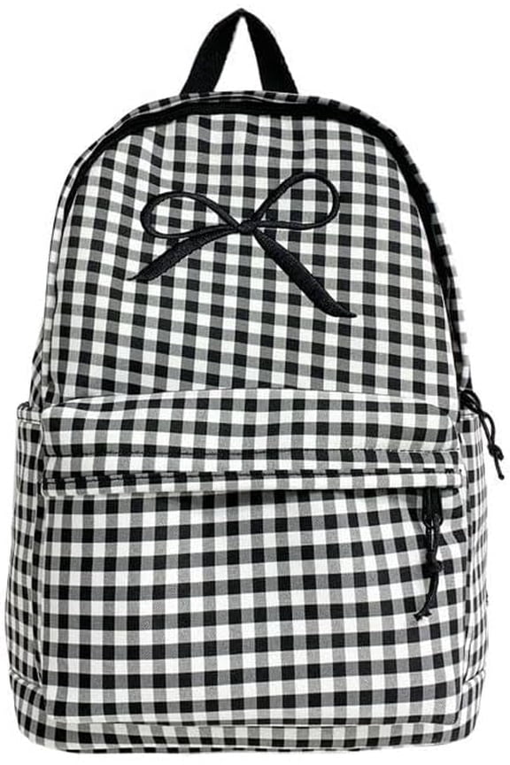 Women's Compact Cute Trendy Plaid Backpack Y2k Only Kawaii Bow Plaid Daypack Laptop Bag