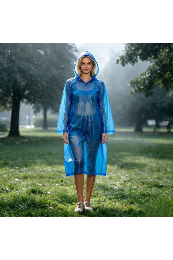 Women's Compact Disposable Hooded Raincoat, Travel Emergency Anorak with Storage Pouch, Dark Blue Unisex for Outdoor Use