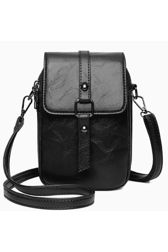 Women's Compact Leather Crossbody Bag, Guitar Strap Design with 2 Card Slots for Daily Use