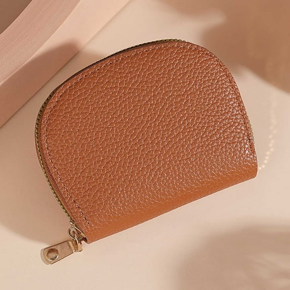 Women's Compact Travel Wallet - Slim RFID Blocking Leather Card Organizer with Zipper Closure, 10 Card Slots, ID Window & Bill Holder,B-Brown