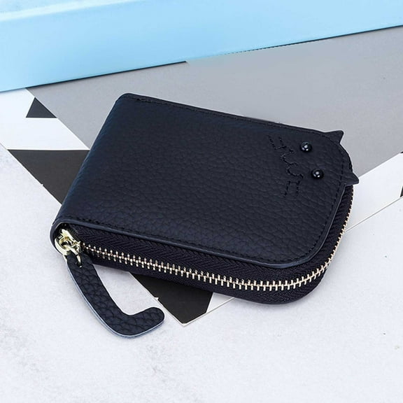 Women's Compact Travel Wallet - Slim RFID Blocking Leather Card Organizer with Zipper Closure, 10 Card Slots, ID Window & Bill Holder,D-Black