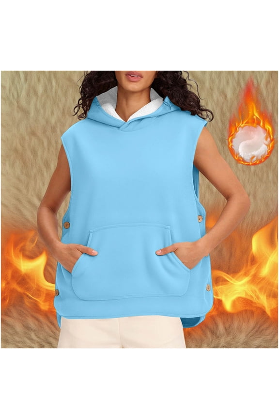 Women's Composite Fleece Hooded Jacket Top with Side Button Pockets Loose Fit Casual Warm Outerwear for Fall Winter Fashion Gift | CSEONE,Multicolor XL