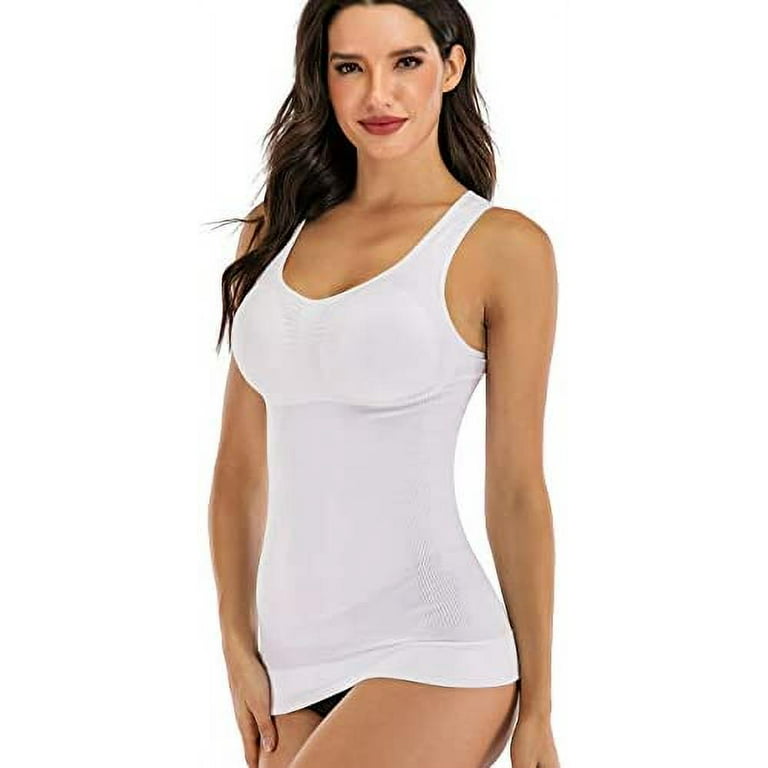 Women's Compression Camisole with Built in Removable Bra Pads Body Shaper Tank  Top 