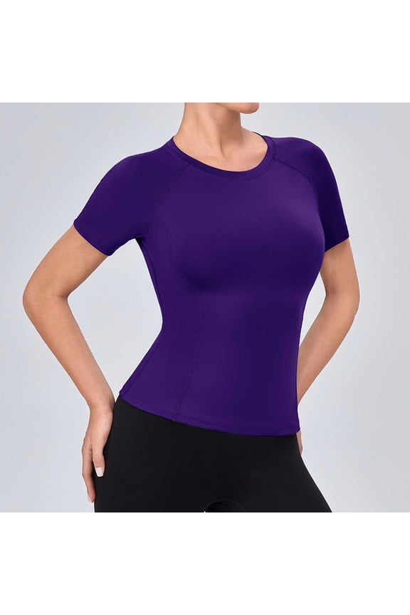 Women's Compression Shirt Short Sleeve Workout Tops Slim Fitted Athletic Baselayer Dry Fit Running Gym Basic T-Shirt