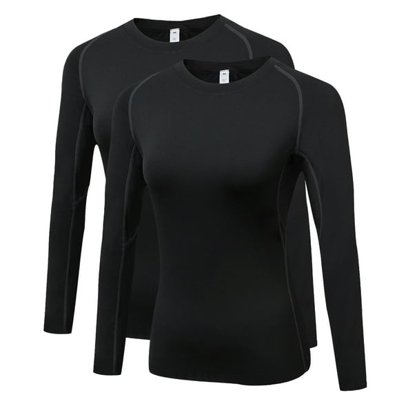 Women's Compression Shirts Long Sleeve Yoga Baselayer Athletic Running T Shirt Black,XL