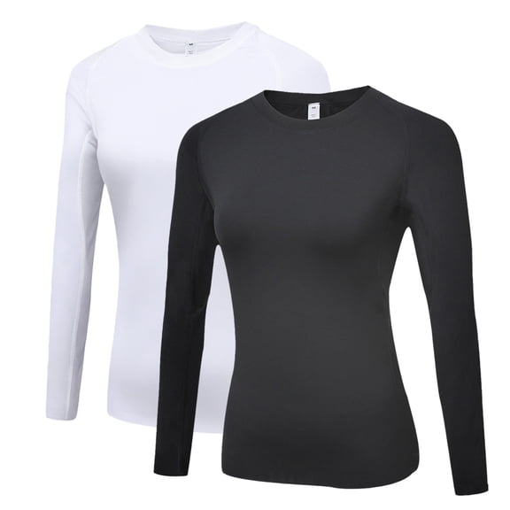 Women's Compression Shirts Long Sleeve Yoga Baselayer Athletic Running T Shirt Black-white,M