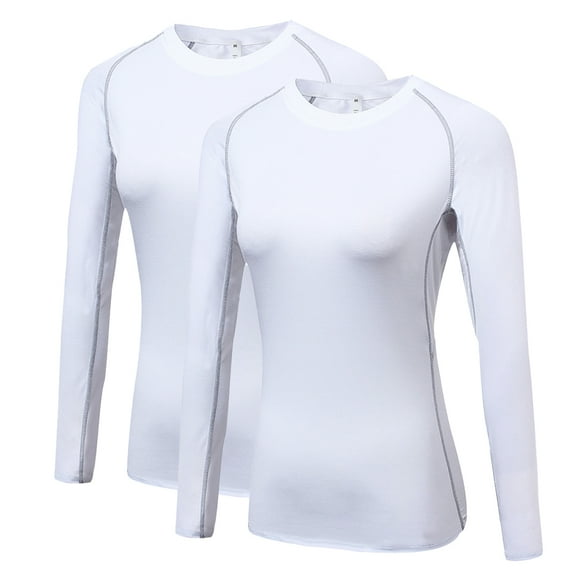 Women's Compression Shirts Long Sleeve Yoga Baselayer Athletic Running T Shirt white,M