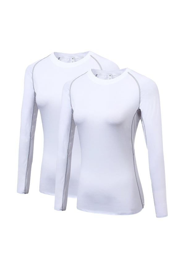 Women's Compression Shirts Long Sleeve Yoga Baselayer Athletic Running T Shirt white,XL