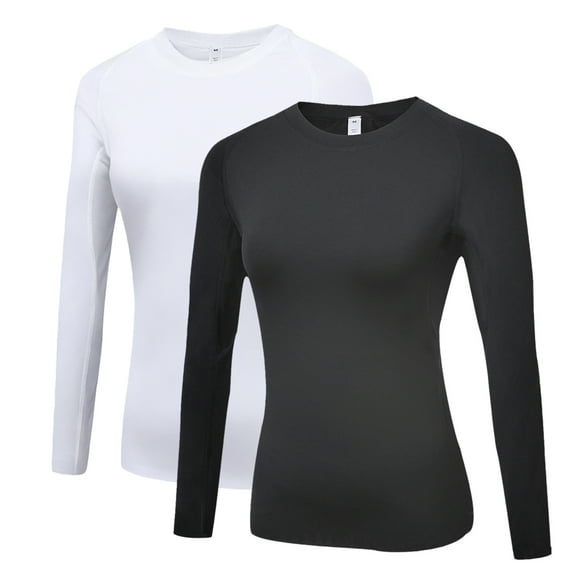 Women's Compression Shirts Long Sleeve Yoga Baselayer Athletic Running T Shirt white,XXL