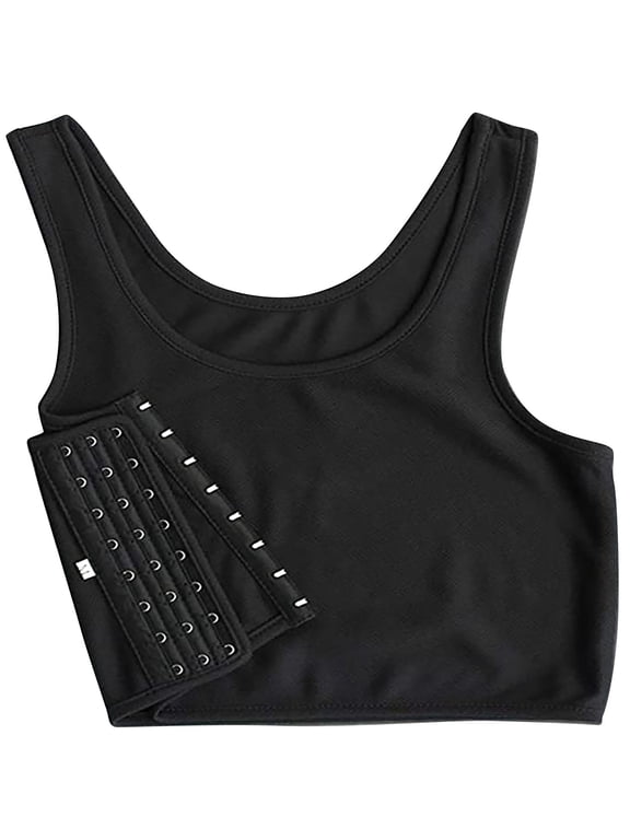 Women's Compression Tank Top Healthy Chest Binder Vest in Breathable Fabric Sleeveless Slimming Solid Color Blouse Black L