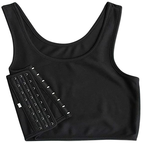 Women's Compression Tank Top Healthy Chest Binder Vest in Breathable Fabric Sleeveless Slimming Solid Color Blouse Black M