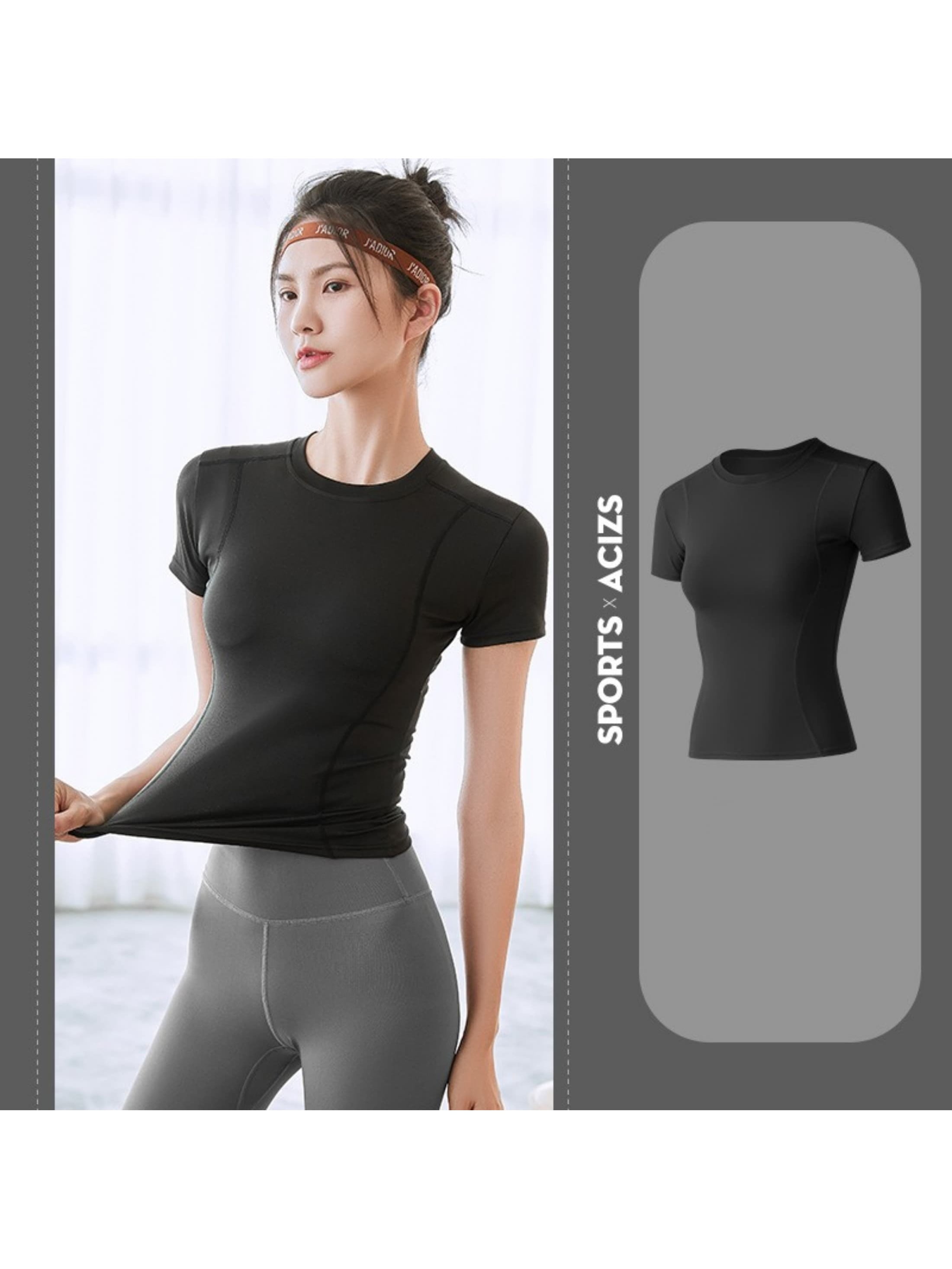 Women T-Shirt Short-Sleeved Bare Shoulders Sexy Tight Yoga Clothes