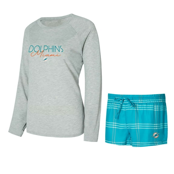 Women's Concepts Sport Aqua/Gray Miami Dolphins Petition Raglan Long Sleeve Top and Shorts Set
