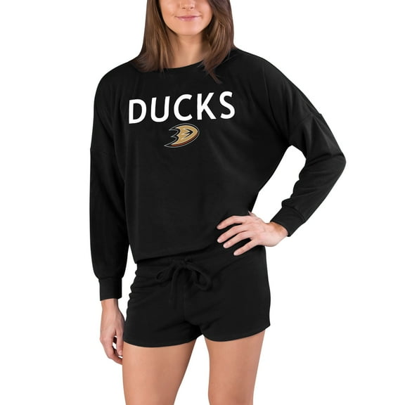 Women's Concepts Sport Black Anaheim Ducks Gather Long Sleeve Top & Shorts Set