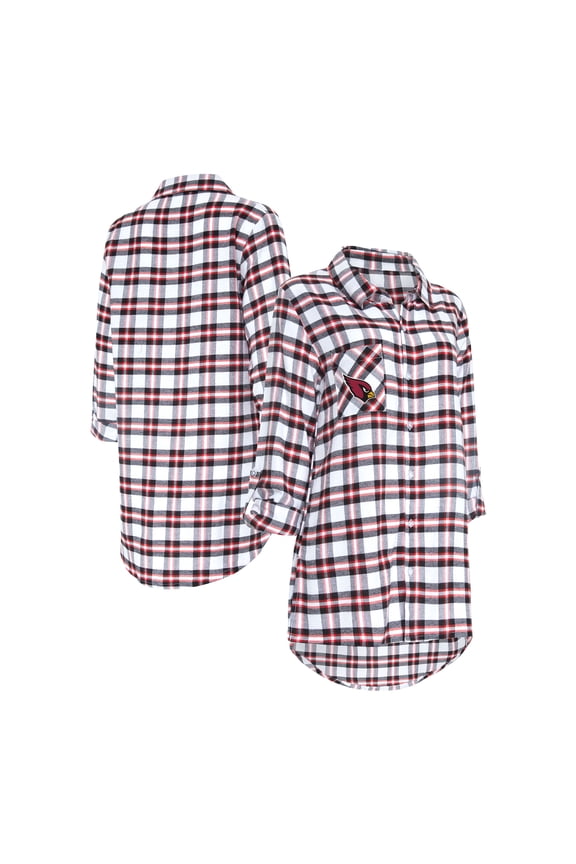 Women's Concepts Sport Black Arizona Cardinals Sienna Plaid Full-Button Long Sleeve Nightshirt