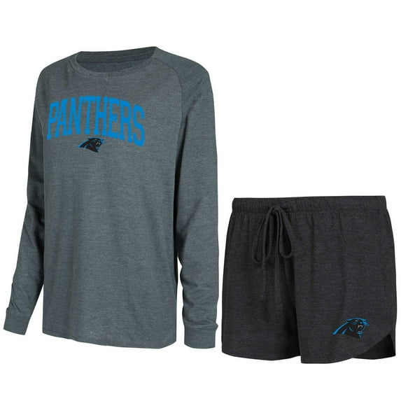 Women's Concepts Sport Black/Charcoal Carolina Panthers Raglan Long Sleeve Top & Shorts Lounge Set