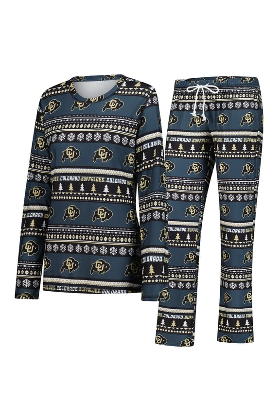 Women's Concepts Sport Black Colorado Buffaloes Ugly Sweater Holiday Long Sleeve Top & Pants Sleep Set