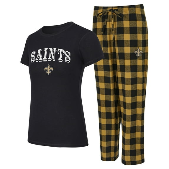 Women's-Concepts Sport Black/Gold New Orleans Saints Avondale T-Shirt & Pants Flannel PJ Set