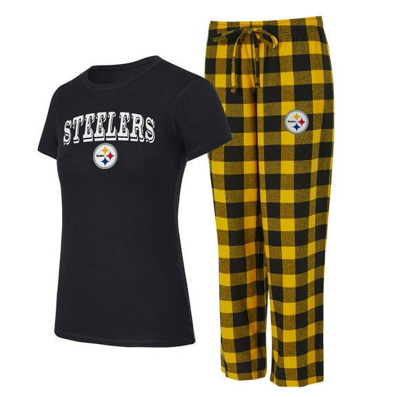 Women's Concepts Sport Black/Gold Pittsburgh Steelers Plus Avondale T-Shirt & Pants Flannel PJ Set