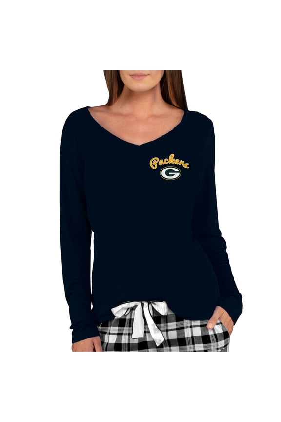Women's Concepts Sport Black Green Bay Packers Marathon Knit Long Sleeve Lightweight V-Neck Lounge Top