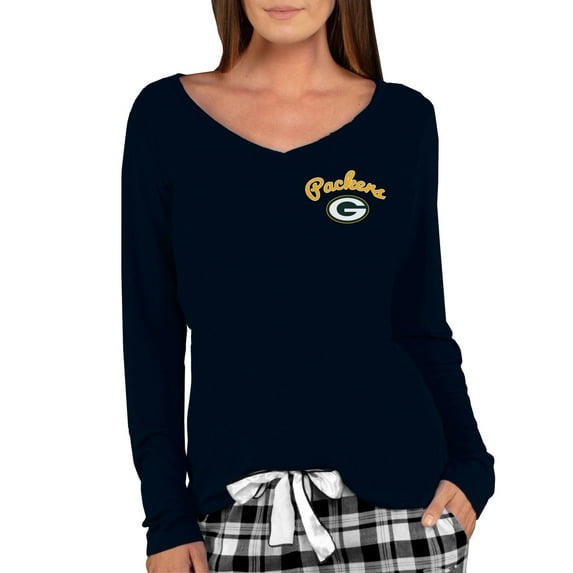 Women's Concepts Sport Black Green Bay Packers Marathon Knit Long Sleeve Lightweight V-Neck Lounge Top