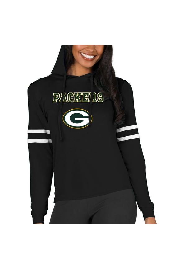 Women's Concepts Sport  Black Green Bay Packers Marathon Lightweight Lounge Pullover Hoodie