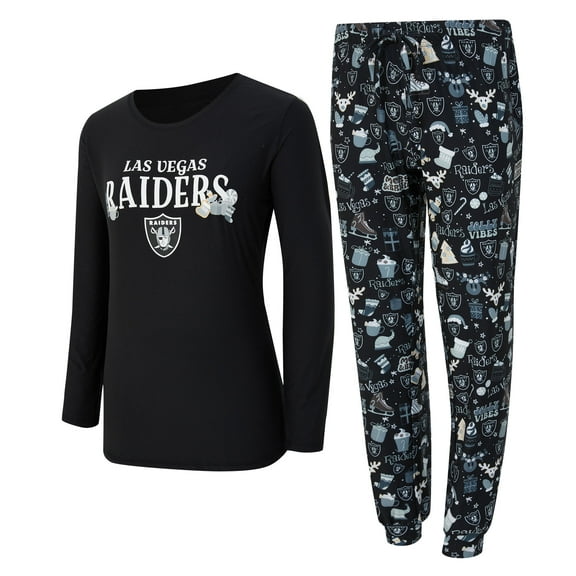 Women's Concepts Sport Black Las Vegas Raiders Chesnut Long Sleeve T-Shirt and Pant Sleep Set