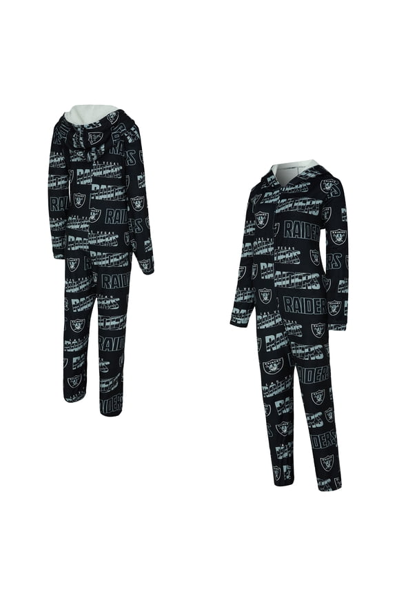 Women's Concepts Sport Black Las Vegas Raiders Roadway Allover Print Microfleece Full-Zip Union Suit