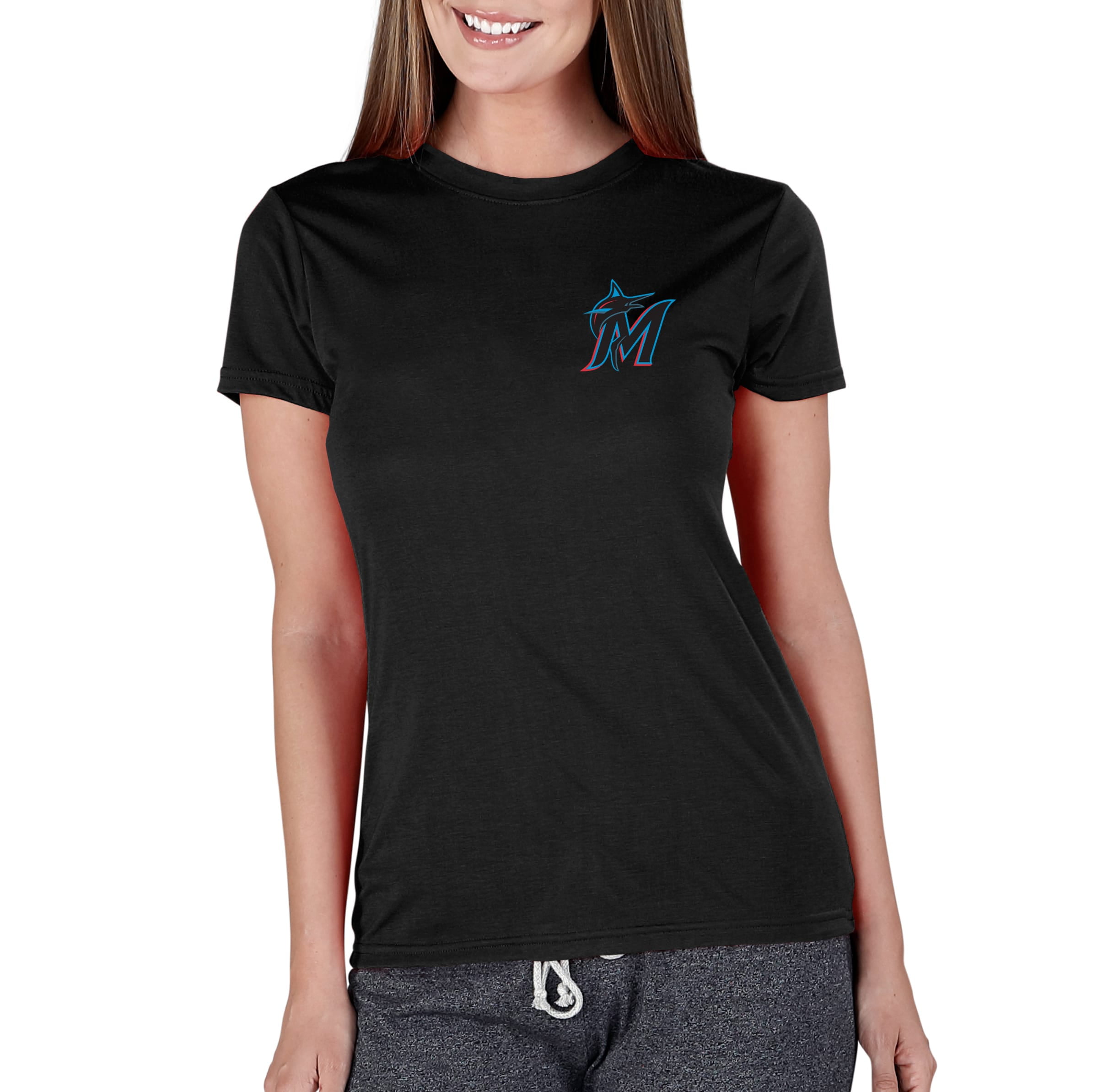 Women's Concepts Sport Black Miami Marlins Marathon Knit T-Shirt 
