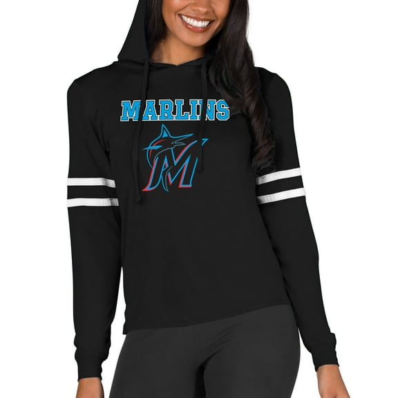 Women's Concepts Sport  Black Miami Marlins Marathon Lightweight Lounge Pullover Hoodie