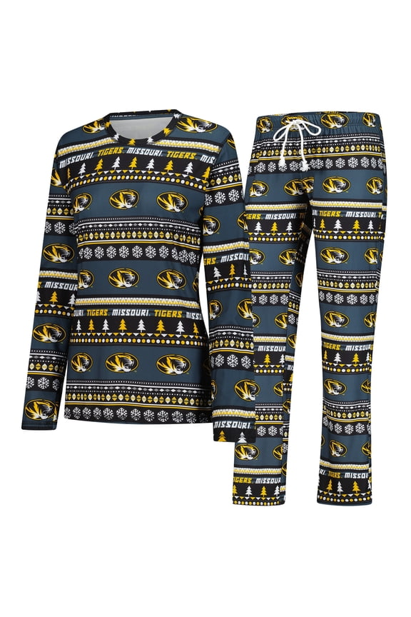 Women's Concepts Sport Black Missouri Tigers Ugly Sweater Holiday Long Sleeve Top & Pants Sleep Set