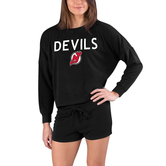 Women's Concepts Sport Black New Jersey Devils Gather Long Sleeve Top & Shorts Set