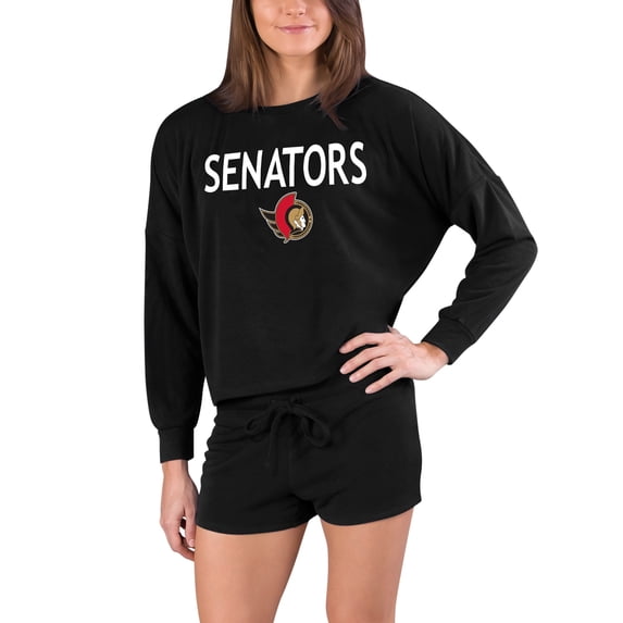 Women's Concepts Sport Black Ottawa Senators Gather Long Sleeve Top & Shorts Set