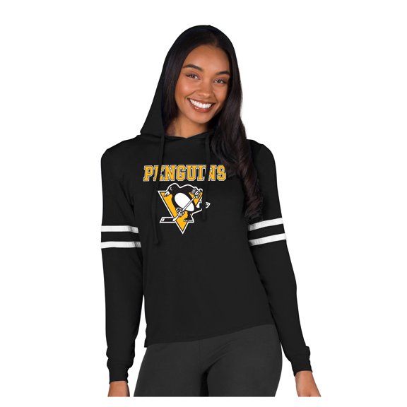 Women's Concepts Sport Black Pittsburgh Penguins Marathon Long-Sleeve Hooded T-Shirt