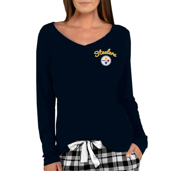 Women's Concepts Sport Black Pittsburgh Steelers Marathon Knit Long Sleeve Lightweight V-Neck Lounge Top