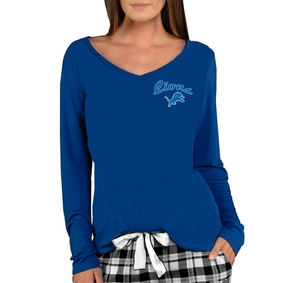 Women's Concepts Sport Blue Detroit Lions Marathon Knit Long Sleeve Lightweight V-Neck Lounge Top