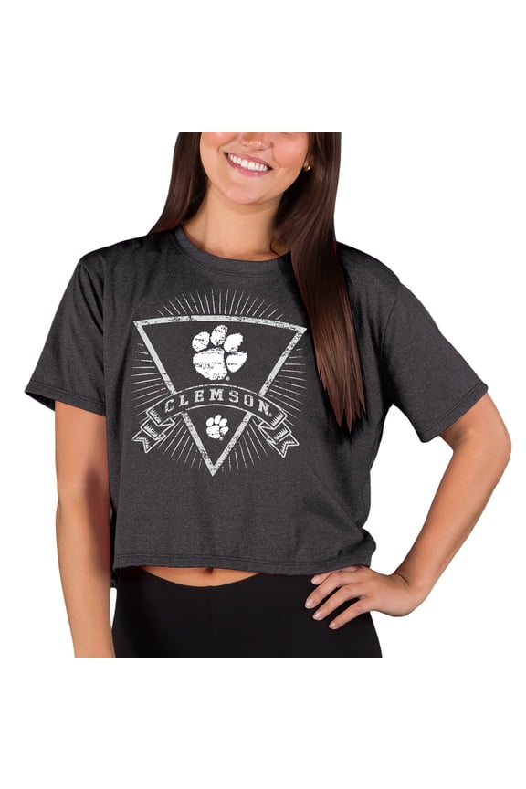 Women's Concepts Sport Charcoal Clemson Tigers Quest Knit Crop Top