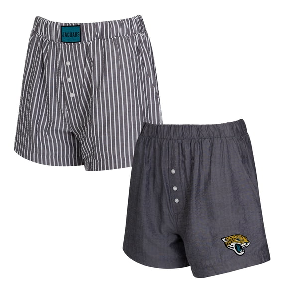 Women's Concepts Sport Charcoal Jacksonville Jaguars Two-Pack Stripes and Solids Boxer Shorts Set