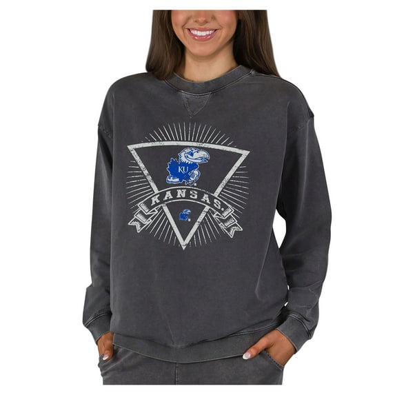 Women's Concepts Sport Charcoal Kansas Jayhawks Boxy Mist French Terry Long Sleeve Top