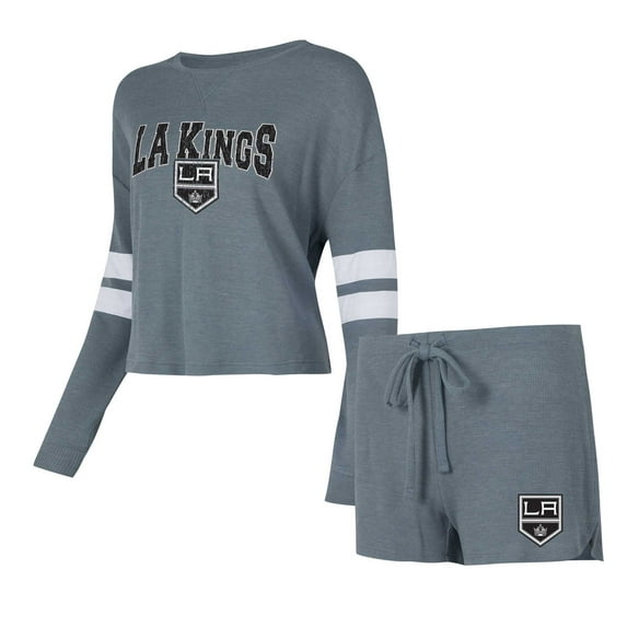 Women's Concepts Sport Charcoal Los Angeles Kings Meadow-Long Sleeve T-Shirt & Shorts Sleep Set