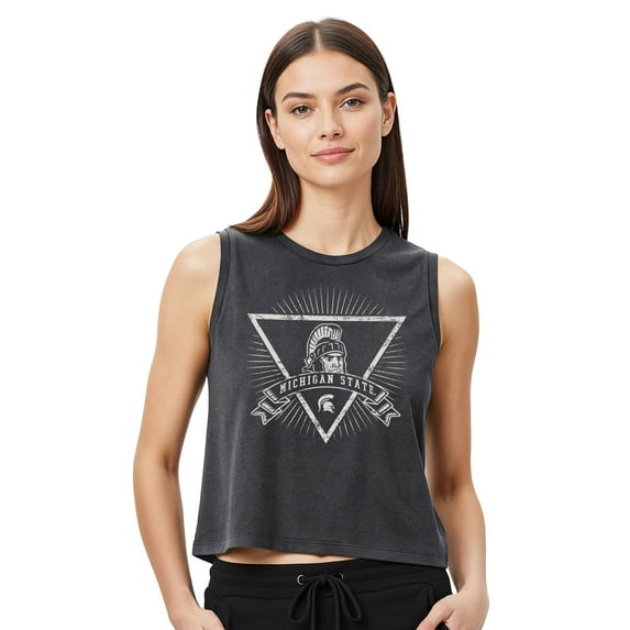 Women's-Concepts Sport Charcoal Michigan State Spartans Distressed Market French Terry Tank Top