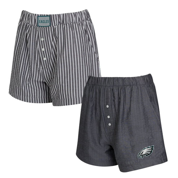 Women's Concepts Sport Charcoal Philadelphia Eagles Two-Pack Stripes and Solids Boxer Shorts Set