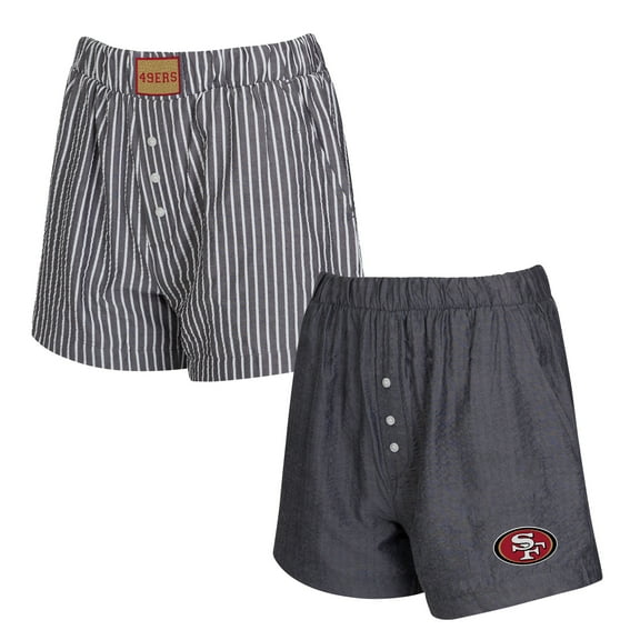 Women's Concepts Sport Charcoal San Francisco 49ers Two-Pack Stripes and Solids Boxer Shorts Set